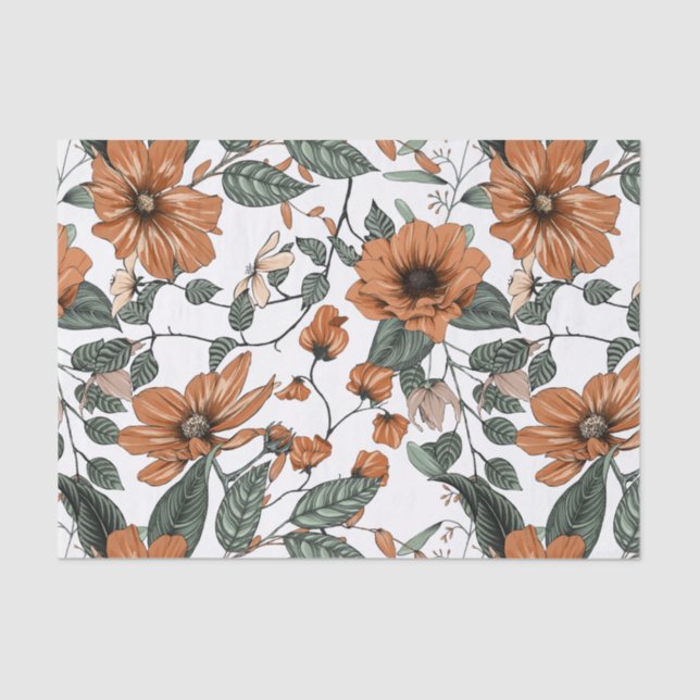 Papier Mousseline Fleurs Brown et vert feuille motif (Recto)