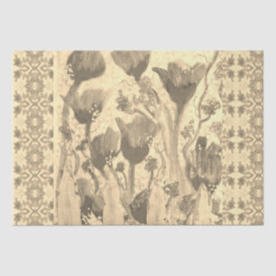 Papier Mousseline Fleurs clôturées Sepia