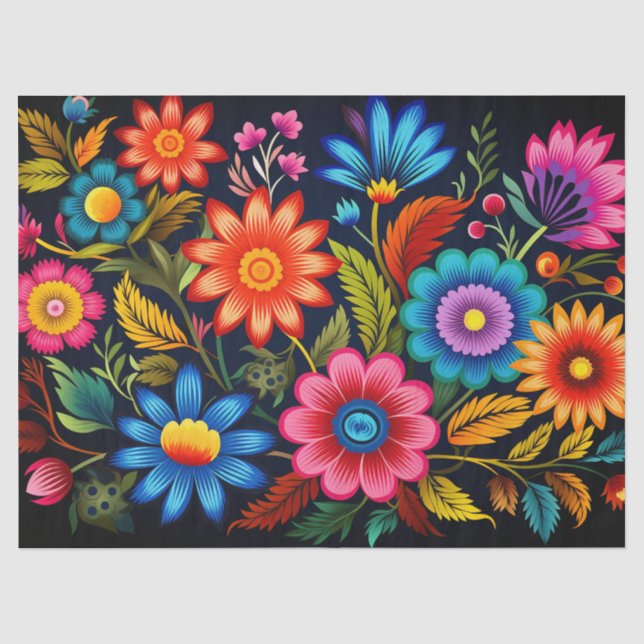 Papier Mousseline Fleurs Colorées (Recto)
