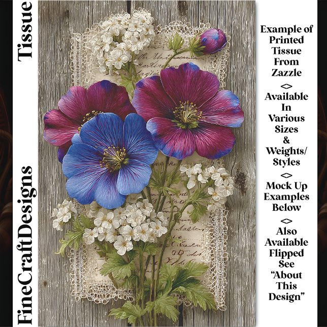 Papier Mousseline Fleurs colorées, dentelle, Bois rustique DS5R Déco (Créateur téléchargé)