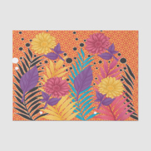 Papier Mousseline fleurs colorées et feuilles sur un arrière - plan