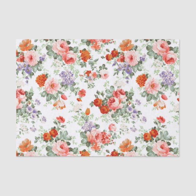 Papier Mousseline Fleurs colorées Motif Arrière - plan blanc (Recto)