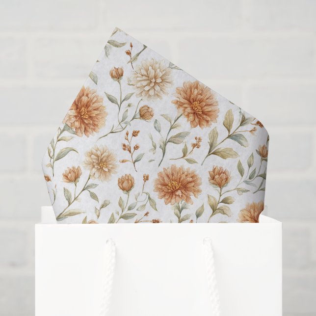 Papier Mousseline Fleurs Crème Orange Fête de Mariage (Sac cadeau)