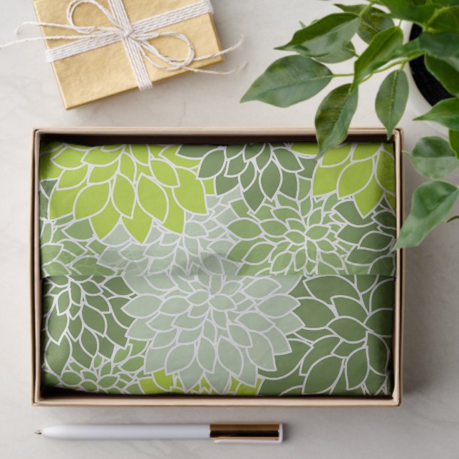 Papier Mousseline Fleurs Dahlia, Motif De Fleurs, Dahlia Verte (Cadeau)
