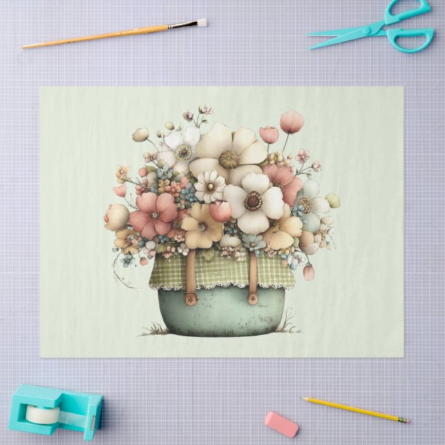 Papier Mousseline Fleurs dans un pot Cozy Shabby Mignon (Artisanat)