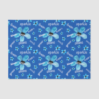 Papier Mousseline Fleurs d'aquarelle bleue avec affirmations