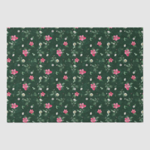 Papier Mousseline Fleurs d'aquarelle de Noël vertes et bleues