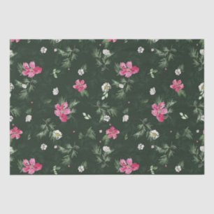 Papier Mousseline Fleurs d'aquarelle de Noël vertes et bleues