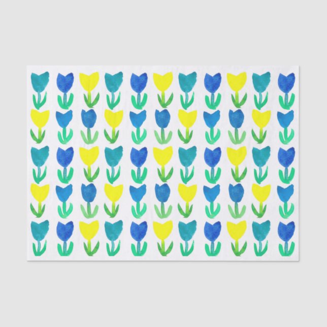 Papier Mousseline Fleurs d'aquarelle Royal bleu jaune Tulip (Recto)