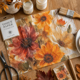 Papier Mousseline Fleurs d'automne aquarelle