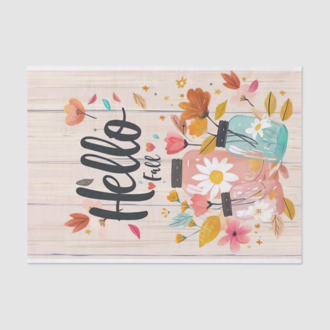 Papier Mousseline Fleurs d'automne dans les jarres de Mason Découpag (Recto)