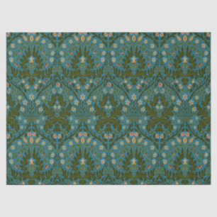 Papier Mousseline Fleurs d'Automne Vintage Bleu Vert William Morris