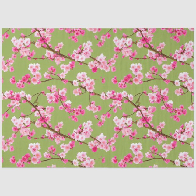 Papier Mousseline Fleurs de cerises roses exquises en Chartreuse (Recto)