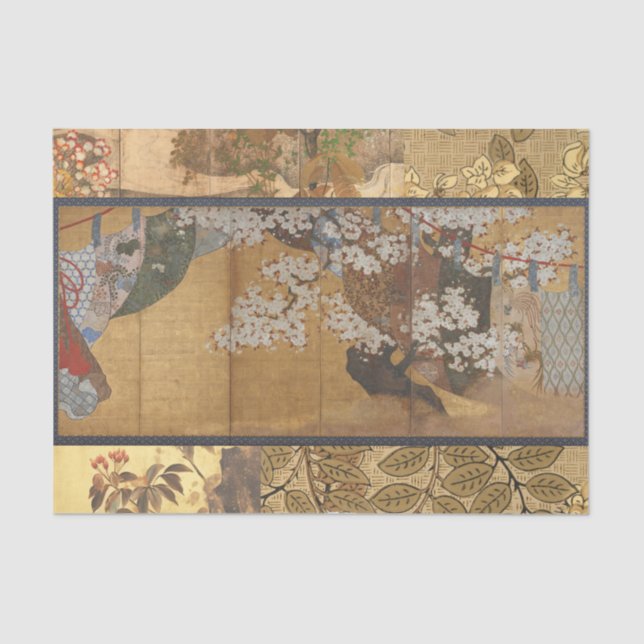 Papier Mousseline Fleurs de cerisiers laquées d'origine (Recto)