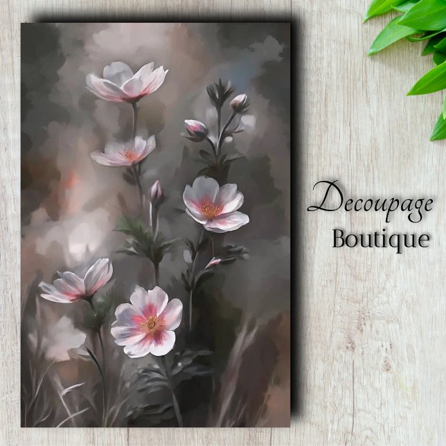 Papier Mousseline Fleurs de Cosmos Rose Brumeux Decoupage (Misty Pink Cosmos Flowers Decoupage Tissue Paper)