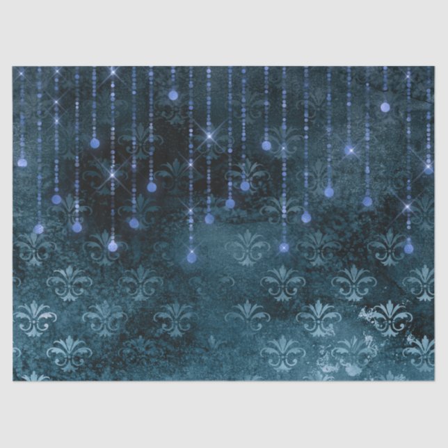 Papier Mousseline Fleurs de crayon et lumières sur la déco bleue (Recto)