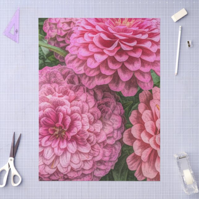 Papier Mousseline Fleurs de dahlias roses (Artisanat)