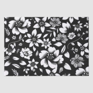 Papier Mousseline Fleurs de feuilles florales modernes noir blanc qu