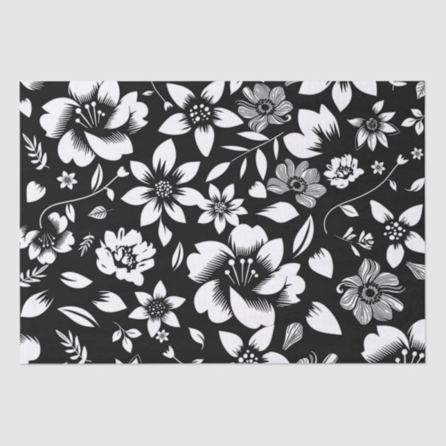 Papier Mousseline Fleurs de feuilles modernes noir blanc qui souffle (Recto)