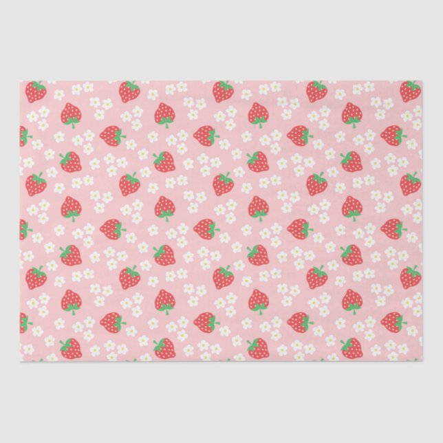 Papier Mousseline Fleurs de fraises Motif rose (Recto)