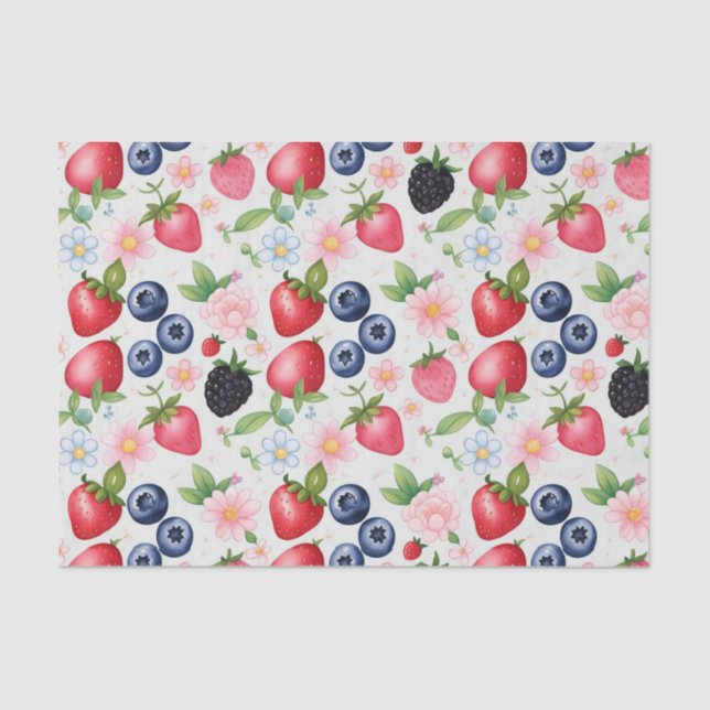 Papier Mousseline Fleurs de fraises rouges Fête d'anniversaire pour  (Recto)