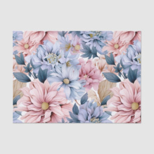 Papier Mousseline Fleurs de jardin bleu et rose vintage