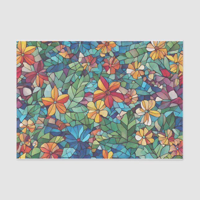 Papier Mousseline Fleurs de Jardin Mosaïque et Feuille (Recto)