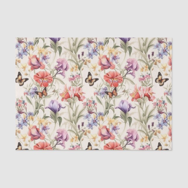 Papier Mousseline Fleurs de jardin papillon vintages Découpage (Recto)