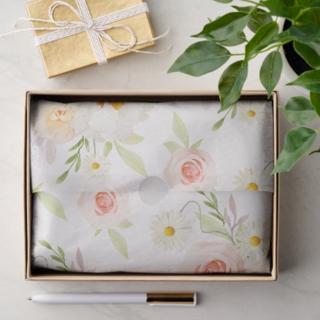 Papier Mousseline Fleurs de jardin rose tendre (Cadeau)