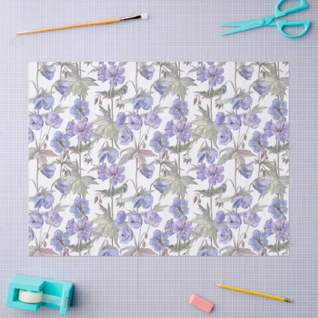 Papier Mousseline Fleurs de lavande à l'aquarelle  (Artisanat)