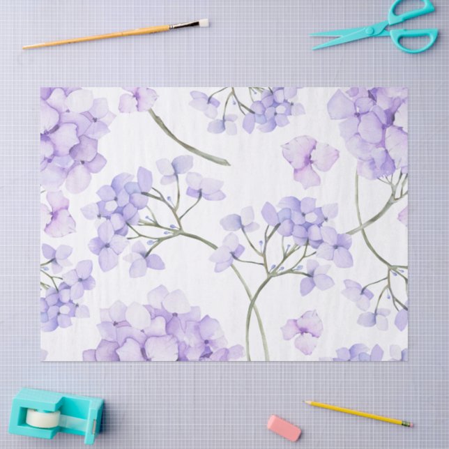 Papier Mousseline Fleurs de lavande à l'aquarelle  (Artisanat)