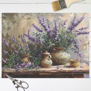 Papier Mousseline Fleurs de lavande dans les pots d'argile Découpage