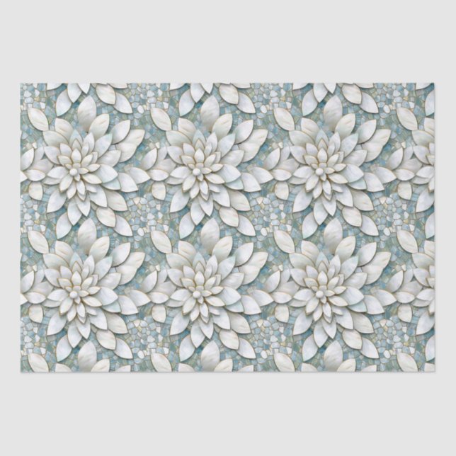 Papier Mousseline Fleurs de Lotus Blanches Bleues Mariage (Recto)