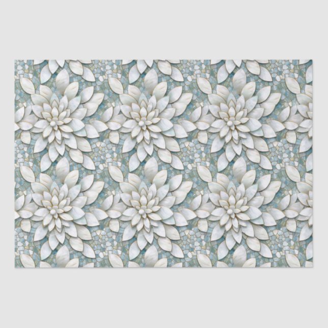 Papier Mousseline Fleurs de lotus blanches mariage bleu (Recto)