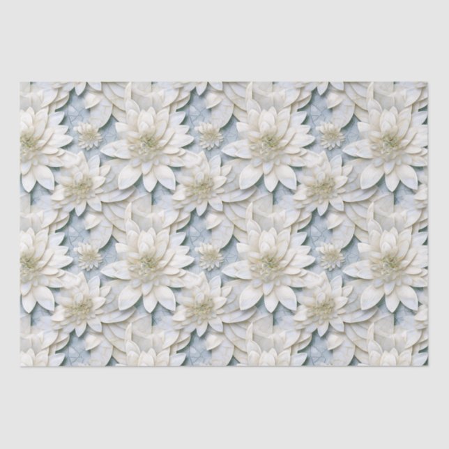 Papier Mousseline Fleurs de Lotus Bleues Blances (Recto)