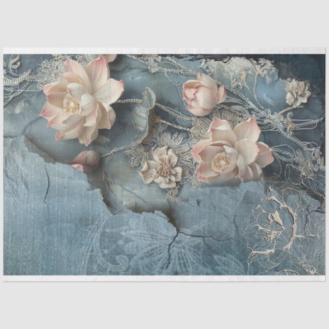 Papier Mousseline Fleurs de lotus et effets d'art multimédia bleu de (Recto)