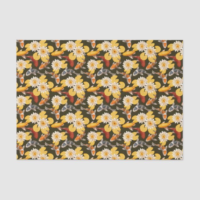 Papier Mousseline Fleurs De Lotus Jaunes Avec Poisson Loi (Recto)