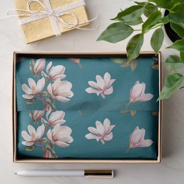 Papier Mousseline Fleurs de Magnolia du Sud  (Cadeau)