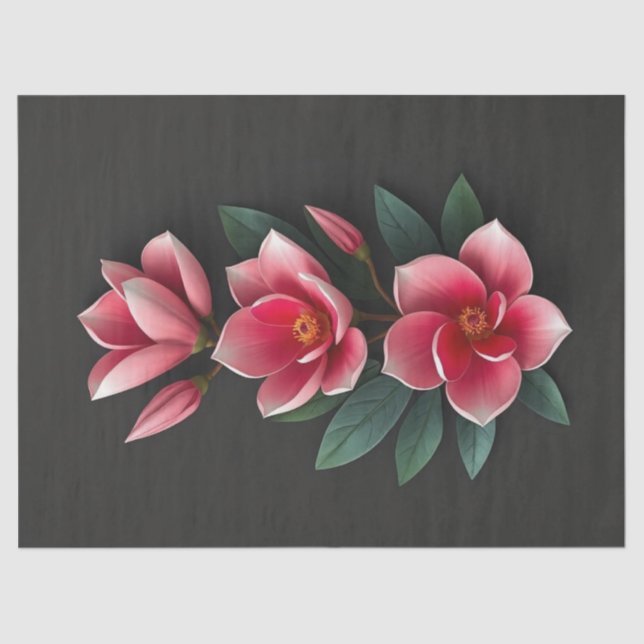 Papier Mousseline Fleurs de Magnolia Rose (Recto)