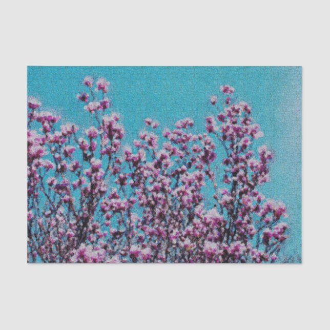 Papier Mousseline Fleurs de Magnolia rose Ciel bleu Découpage (Recto)