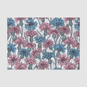 Papier Mousseline Fleurs de maïs roses et bleues, fleurs sauvages su