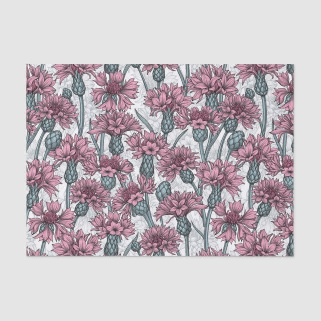 Papier Mousseline Fleurs de maïs roses, fleurs sauvages sur blanc (Recto)