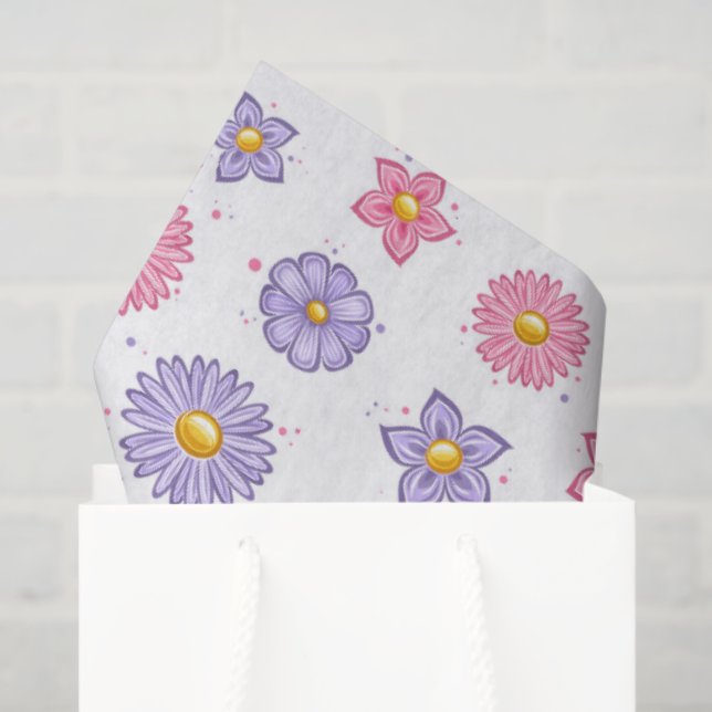 Papier Mousseline Fleurs de marguerite  (Sac cadeau)