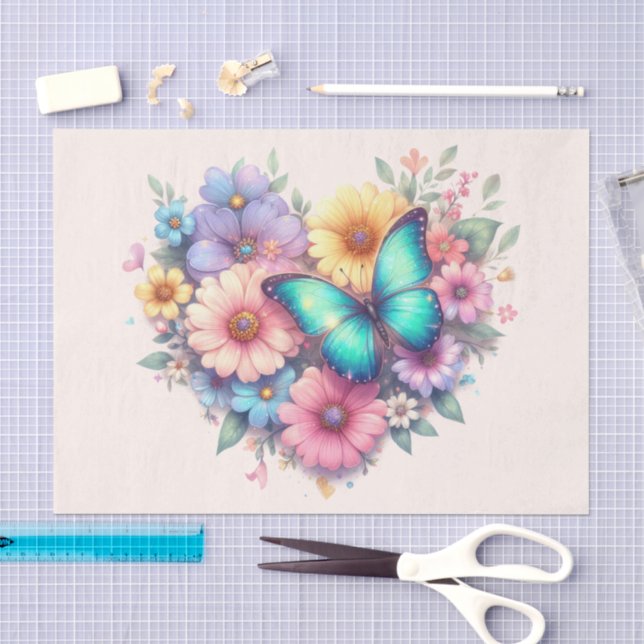 Papier Mousseline Fleurs de marguerite avec un beau papillon (Artisanat)