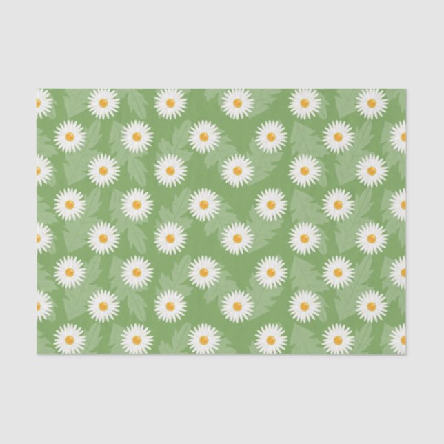 Papier Mousseline Fleurs de marguerite en fleurs Motif sur vert (Recto)