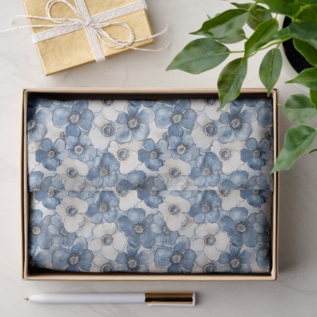 Papier Mousseline Fleurs de mariage en denim bleu blanc (Cadeau)