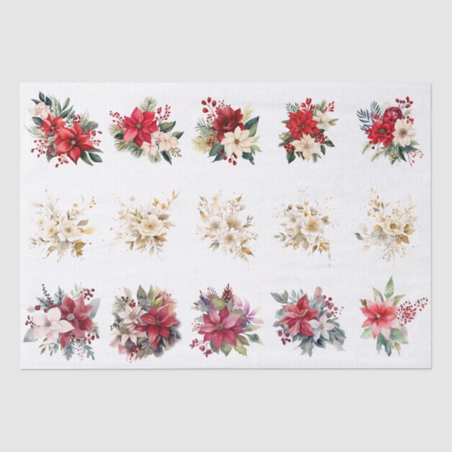 Papier Mousseline Fleurs de Noël décoratives pour découpage de coqui (Recto)