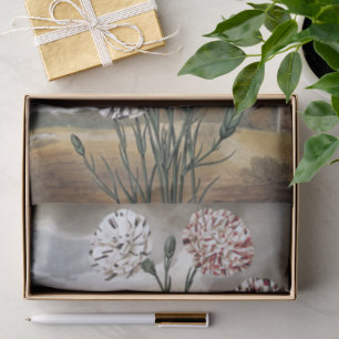 Papier Mousseline Fleurs de Œillet Panaché Vintage avec Ciel Gris