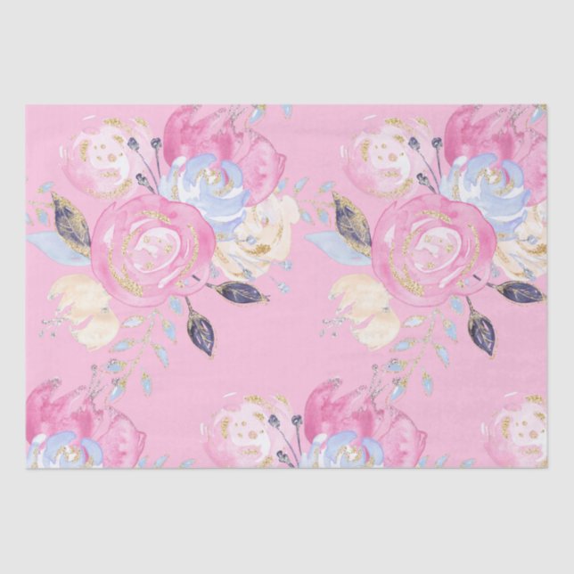 Papier Mousseline Fleurs de Parties scintillant d'or Pastel (Recto)