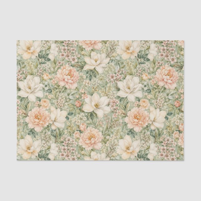 Papier Mousseline Fleurs de Pêche et Beige Découpage Rustique (Recto)